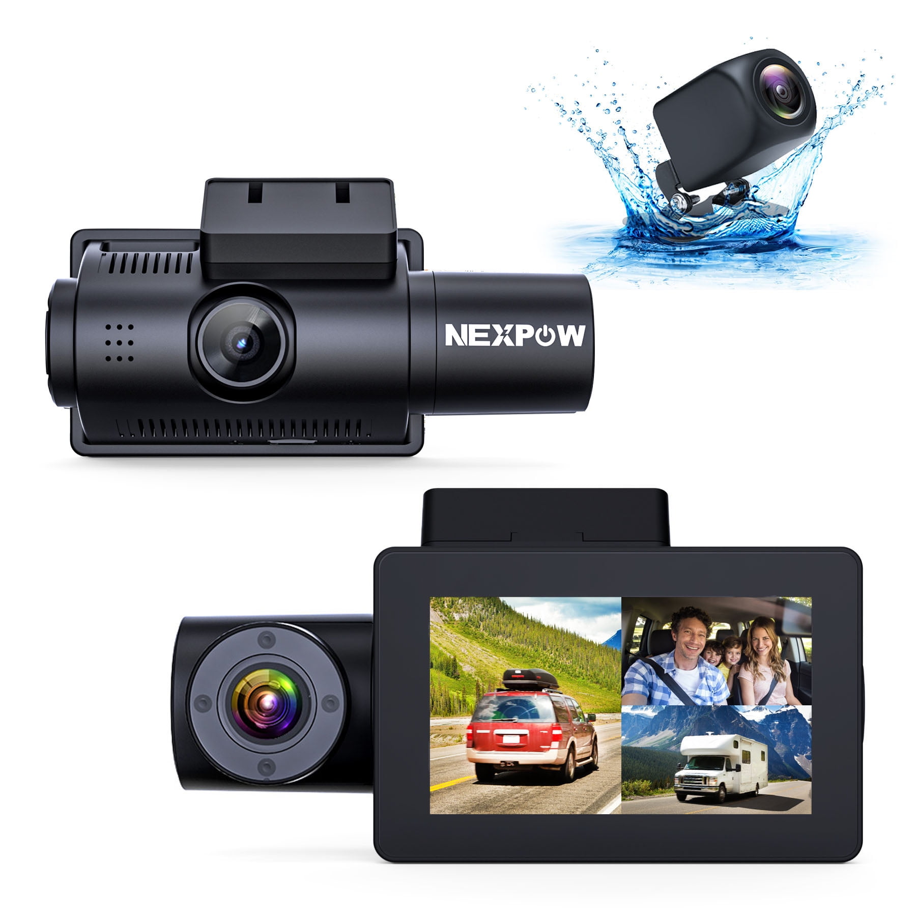 NEXPOW Car Dash Cam 3 Channel, 4k Dash Camera Front and Rear, Dashcam Three  Way with 3 LCD Screen, Triple Car Camera with IR Night Vision, Loop