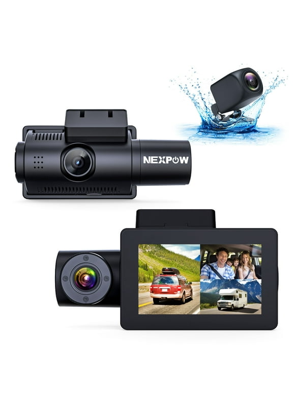 NEXPOW Car Dash Cam 3 Channel, 4k Dash Camera Front and Rear, Dashcam Three Way with 3" LCD Screen, Triple Car Camera with IR Night Vision, Loop Recording, G-Sensor, Parking Monitor