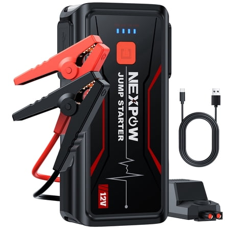 NEXPOW Car Jump Starter, 3000A Peak 12V Battery Jump Box with LED Lights(Up to 8.0L Gas and 8.0L Diesel Engines), Portable Battery Booster with Jumper Cables and Quick Charge Out