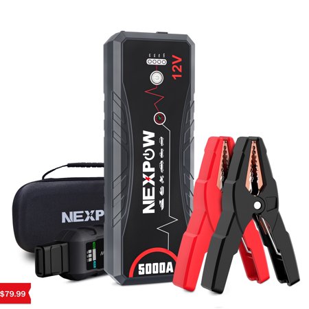 NEXPOW Car Jump Starter, 5000A Peak 28800mAh Battery Jump Starter for All Gas and 12L Diesel Engine, 12V Portable Jump Box with Built-in LED Light/USB QC3.0