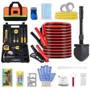 NEXPOW Car Emergency Kit, Roadside Assistance Kit with Jumper Cables, Tow Rope, Shovel, Flashlight for Car, SUV, Truck