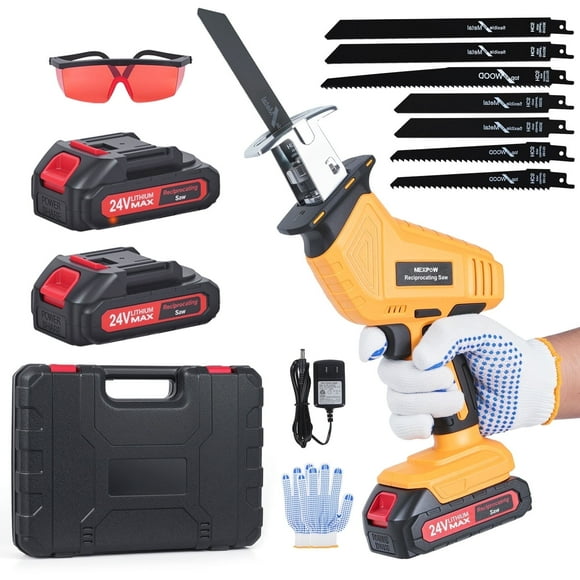 NEXPOW Cordless Reciprocating Saw - 24V Electric Saw,3500 SPM,7 Saw Blades for Wood, Metal, PVC Cutting