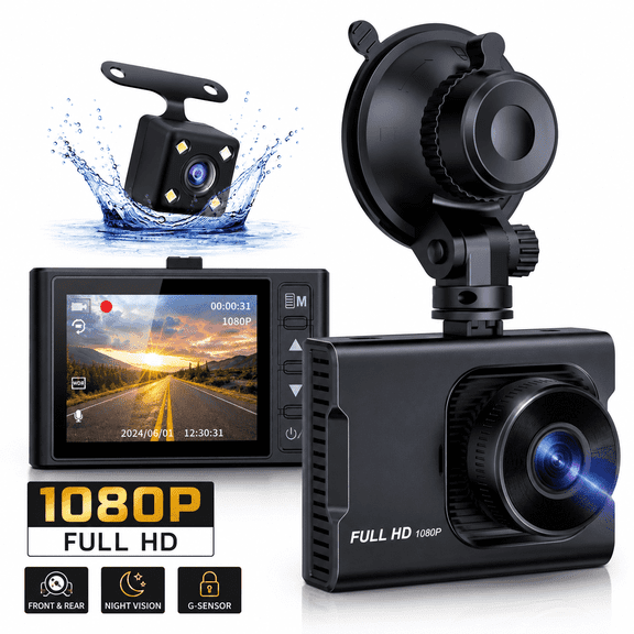 Nexpow Dash Cam Front & Rear 1080P Full HD Night Vision, Parking Mode, G-Sensor, Loop Recording, WDR, 3-inch LCD