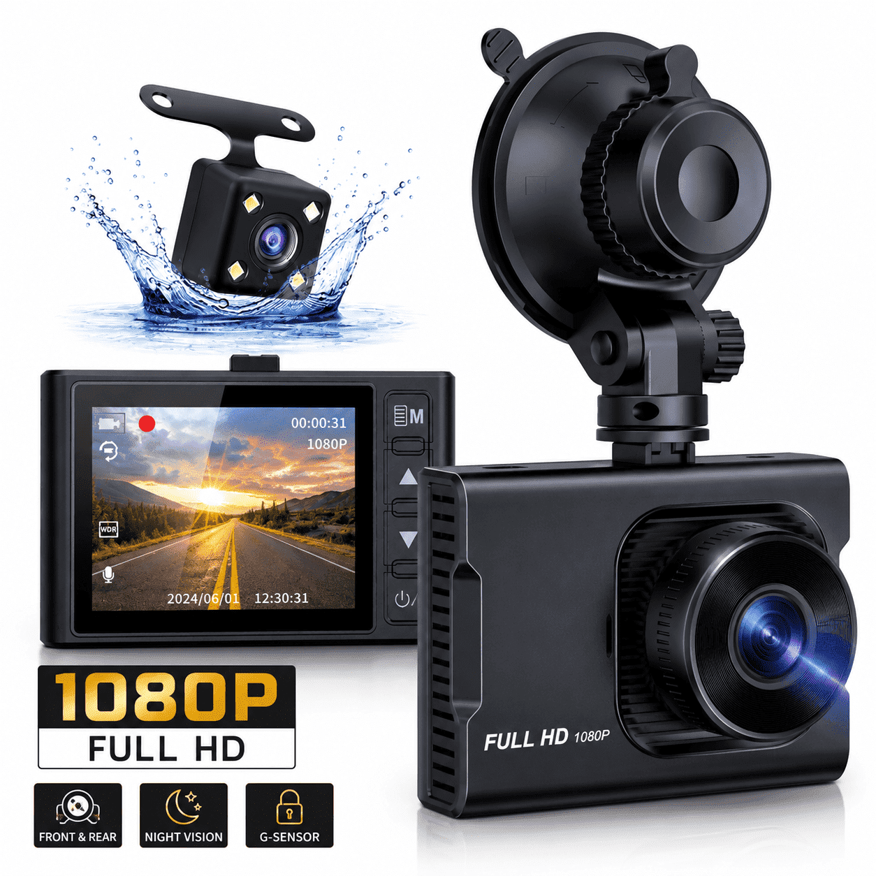 Nexpow Dash Cam Front &amp; Rear 1080P Full HD Night Vision, Parking Mode, G-Sensor, Loop Recording, WDR, 3-inch LCD deal from Walmart