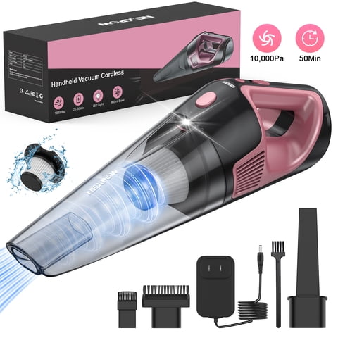 NEXPOW Cordless Handheld Vacuum Pink, 10000Pa Car Vacuum Cleaner, 50Min Runtime 7800mAh, LED Light & Charger, Lightweight 1.9lb for Home Car Pet Hair
