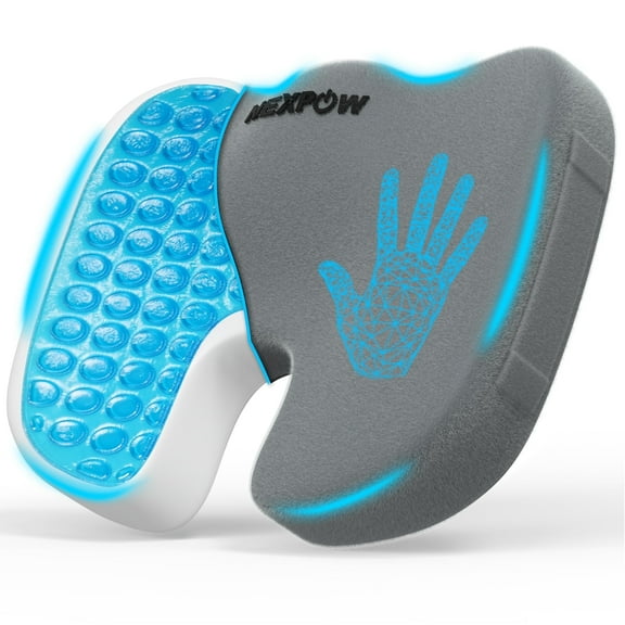 NEXPOW Memory Foam Seat Cushion Cooling Gel Butt Pillow for Tailbone Pain Relief - Chair Cushion,Car Seat Cushion,Butt Pillow-Grey