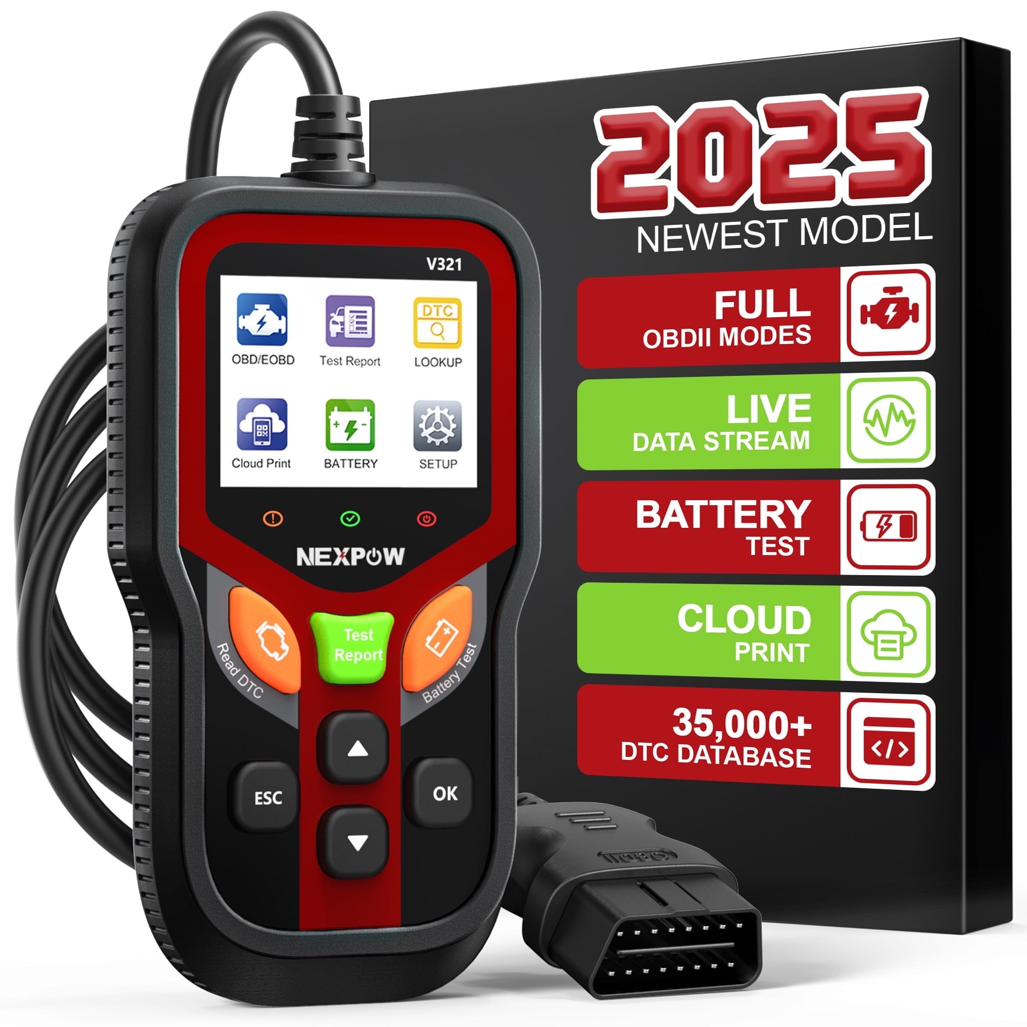 NEXPOW OBD2 Scanner, Car Code Reader with Battery Tester