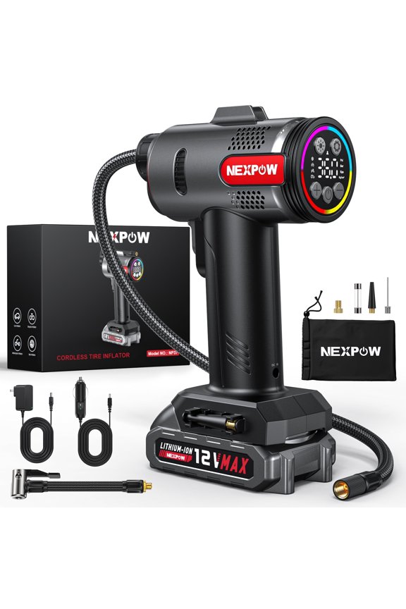 160 PSI Cordless Tire Inflator, Air Pump for Car Tires, Portable Air Compressor with 20000mAh 12V MAX Battery, 12V DC Dual Power, Auto Shut-Off, Digital Gauge & LED Light