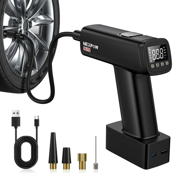 NEXPOW Cordless Tire Inflator, 160PSI Portable Air Pump with Digital Pressure Gauge, Air Compressor for Car Tires with Auto Shut-Off, Emergency LED Light