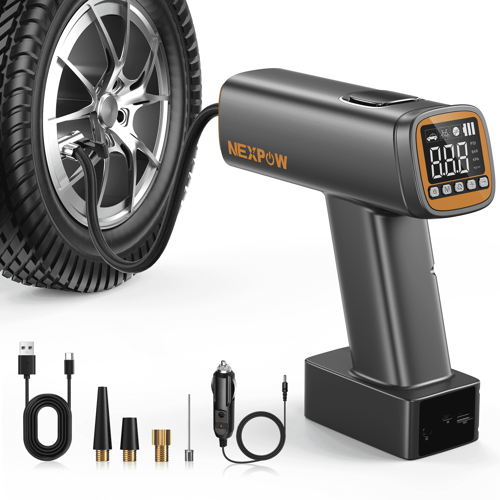 NEXPOW Tire Inflator, Portable Air Pump, 160PSI Air Compressor for Car ...