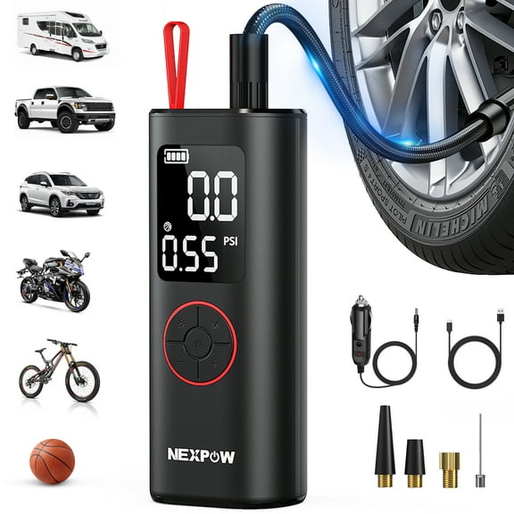 NEXPOW Tire Inflator, 150PSI Portable Air Compressor for Car Tires with Automatic Shut-Off, Emergency LED Light, Fast Inflation