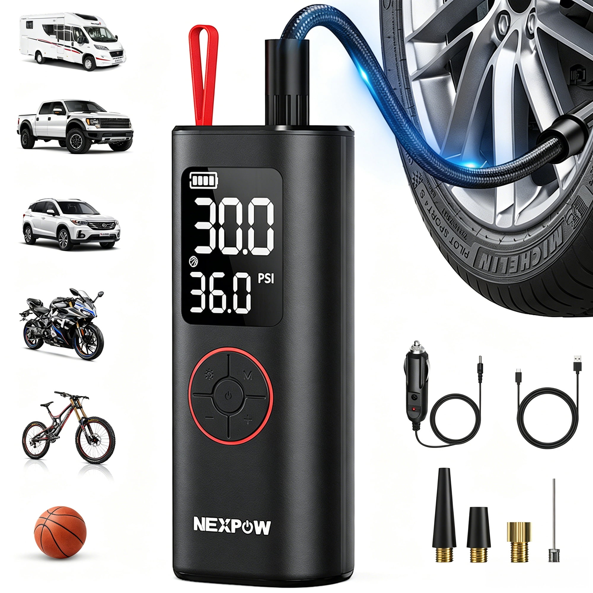 NEXPOW Tire Inflator Portable Air Compressor, 150PSI Air Pump for Car Tires with Auto Shut-Off, Emergency LED Light