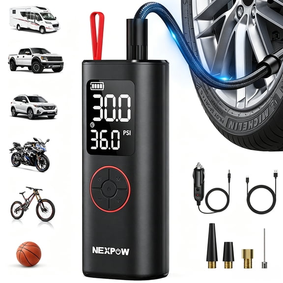NEXPOW Tire Inflator Portable Air Compressor, 150PSI Air Pump for Car Tires with Auto Shut-Off, Emergency LED Light