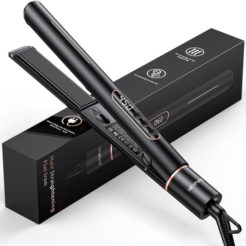 NEXPURE 1" Flat Iron, 2 in 1 Hair Straightener and Curler with Floating Plates, 5 Temp Settings Styler for All Hair Types, Black