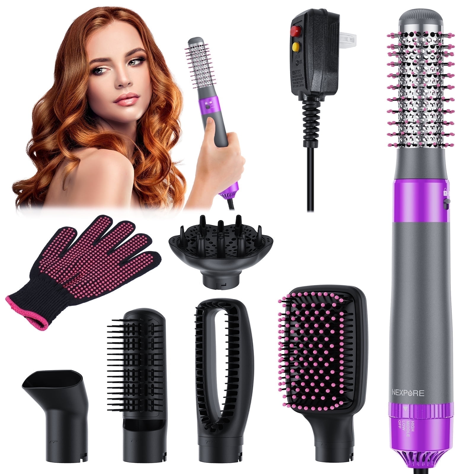 NEXPURE 6-in-1 Hair Dryer Brush, Ionic Hot Air Styler and Volumizer for Straightening, Curling, No Heat Damage