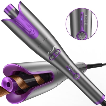 NEXPURE Automatic Curling Iron, 1" Ionic Deep Waver Hair Curler Tool, Ceramic Coating, Fast Heating, Dual Voltage, Anti-Scald, Purple