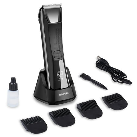 NEXPURE Body Hair Trimmer for Men, Electric Bikini Trimmer & Groin Trimmer for Women and Men, Wet/Dry Shaver Groomer with LED Light, Ceramic Blade Heads, USB Recharge Dock, IPX5 Waterproof