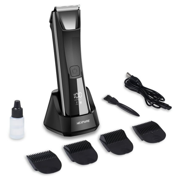 NEXPURE Body Hair Trimmer for Men, Electric Bikini Trimmer & Groin Trimmer for Women and Men, Wet/Dry Shaver Groomer with LED Light, Ceramic Blade Heads, USB Recharge Dock, IPX5 Waterproof