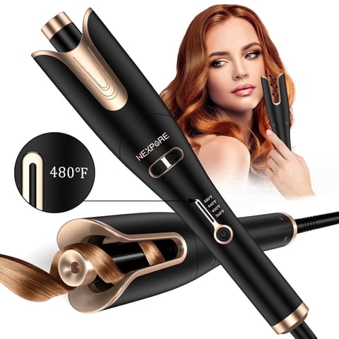 NEXPURE Curling Iron, Automatic Rotating Hair Curler with 1" Ceramic Barrel, Professional Curling Wand, Gold