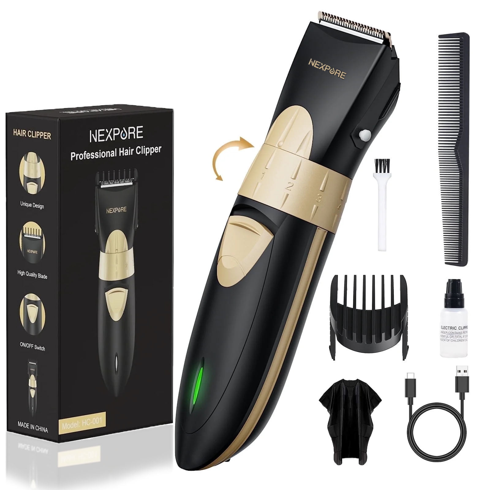 NEXPURE Hair Clippers for Men, Professional Cordless Clipper with Guide Comb, Low Nosie Grooming Kit for Men/Kids, Black