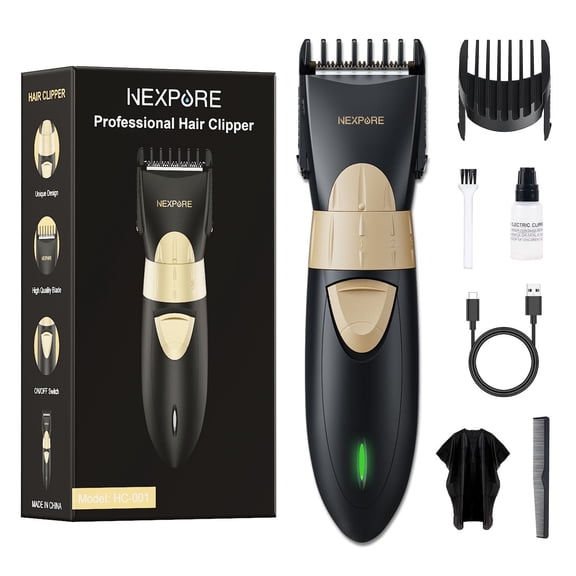 NEXPURE Hair Clippers for Men, Cordless Clippers for Hair Cutting Kit IPX7 Waterproof, Low-Noise Rechargeable Trimmer with Guide Combs for Men & Kids, Black