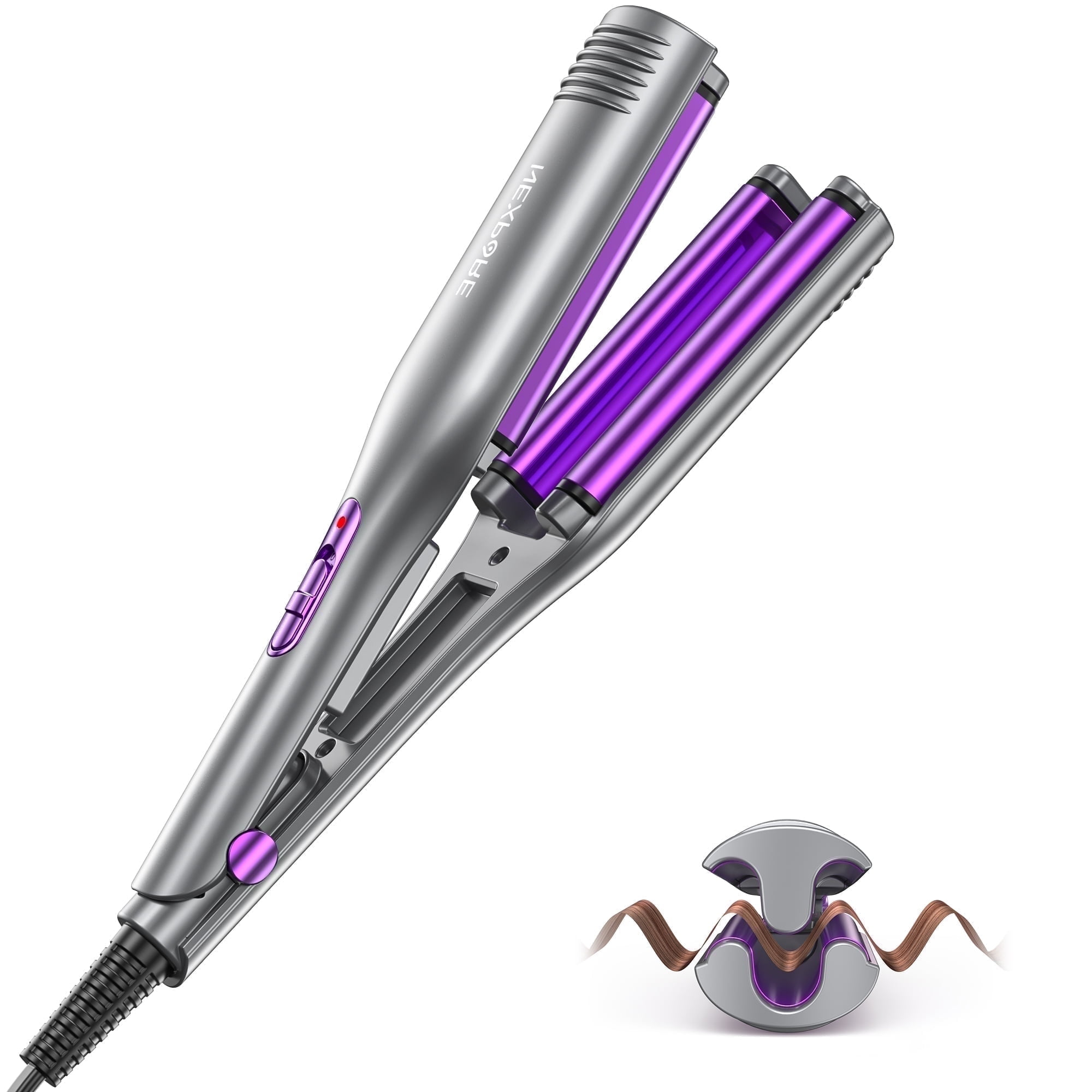 NEXPURE Curling Iron, Ionic Hair Crimper Tool, Hair Curler Waver Curling Wand with Ceramic 3 Barrel, Fast Heating, Purple, 0.8Inch