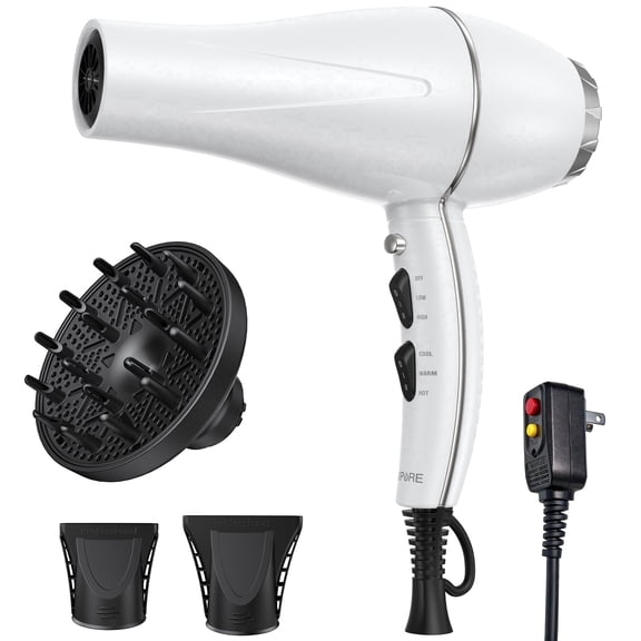NEXPURE Hair Dryer, 1875W Ionic Blow Dryer with Diffuser and Concentrator, Fast Drying Low Noise, 3 Heat & 2 Speed Settings, White