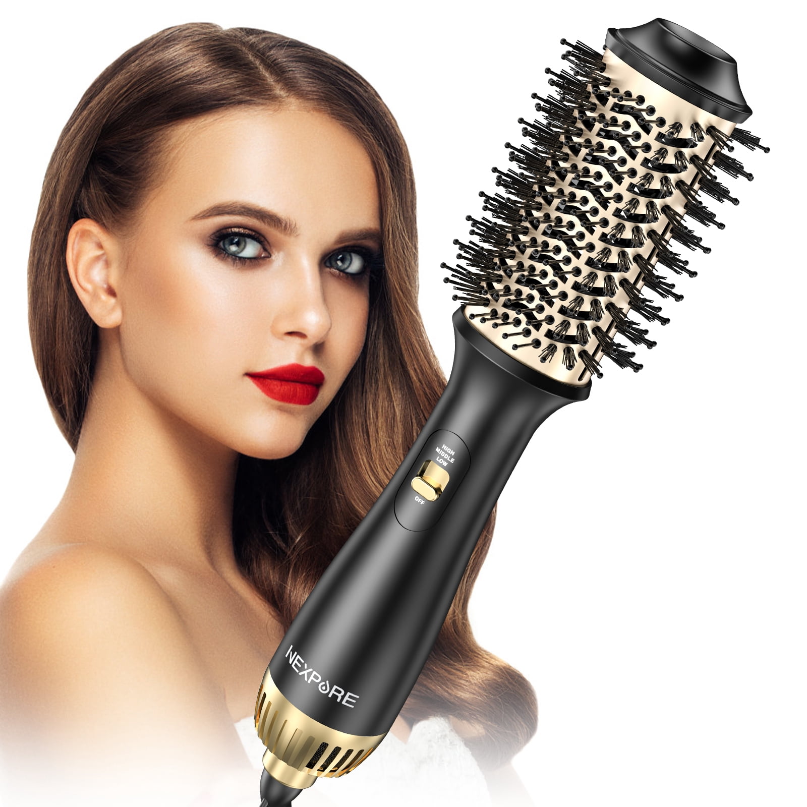 NEXPURE Hair Dryer Brush, 4 in 1 Blow Dryer Brush with Negative Ion Anti-Frizz Ceramic Titanium Barrel Hot Air Brush for Hair Styling