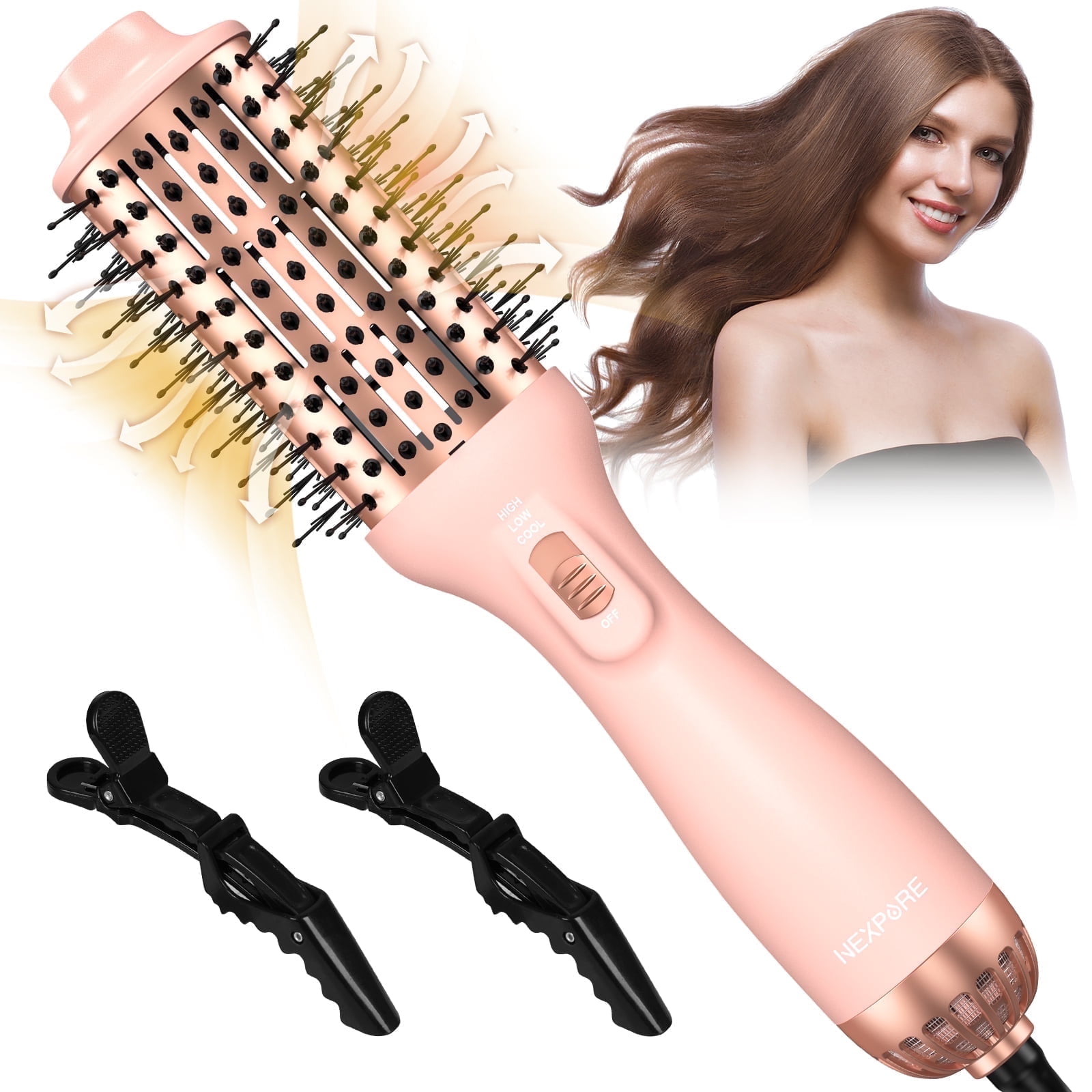 NEXPURE Hair Dryer Brush for Thick Hair 4 in 1 Blow Dryer Brush Ionic Ceramic Titanium Hot Air Volumizer & Anti-Frizz Styler