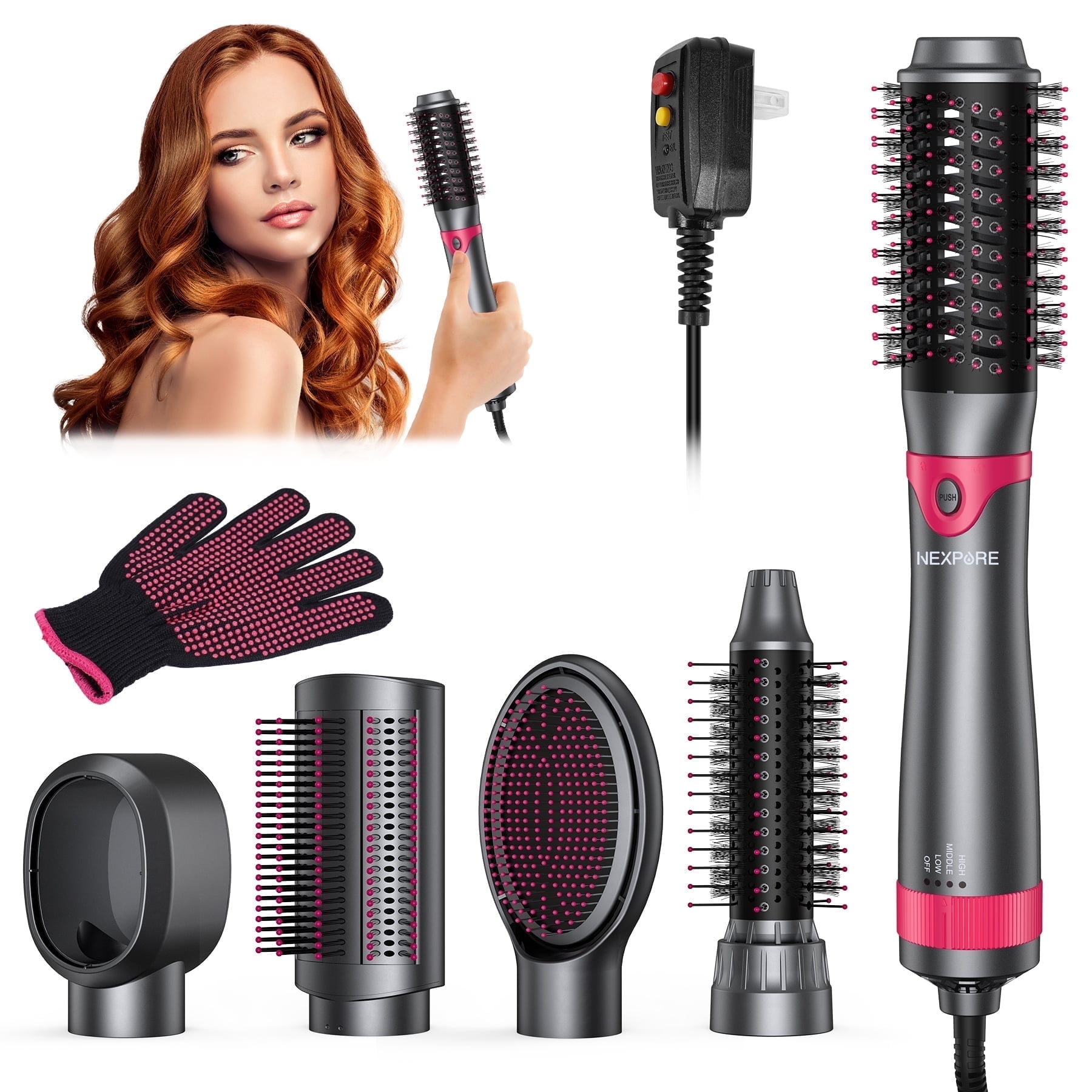 NEXPURE Hair Dryer Brush Set, 1" 5 in 1 Hot Air Brush, Drying, Volumizer Hair Styling Tools, Gray