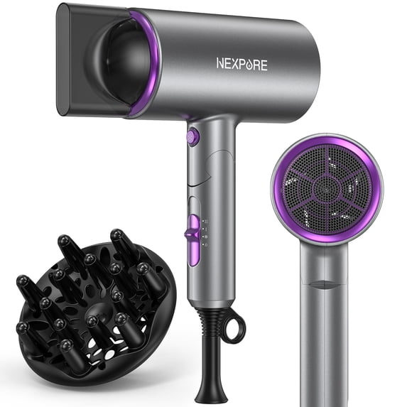 NEXPURE Hair Dryer, Fast Drying 2000W Ionic Blow Dryer with Diffuser, 2 Attachments for All Hair Types, Perfect Gift, Suitable for Home and Travel