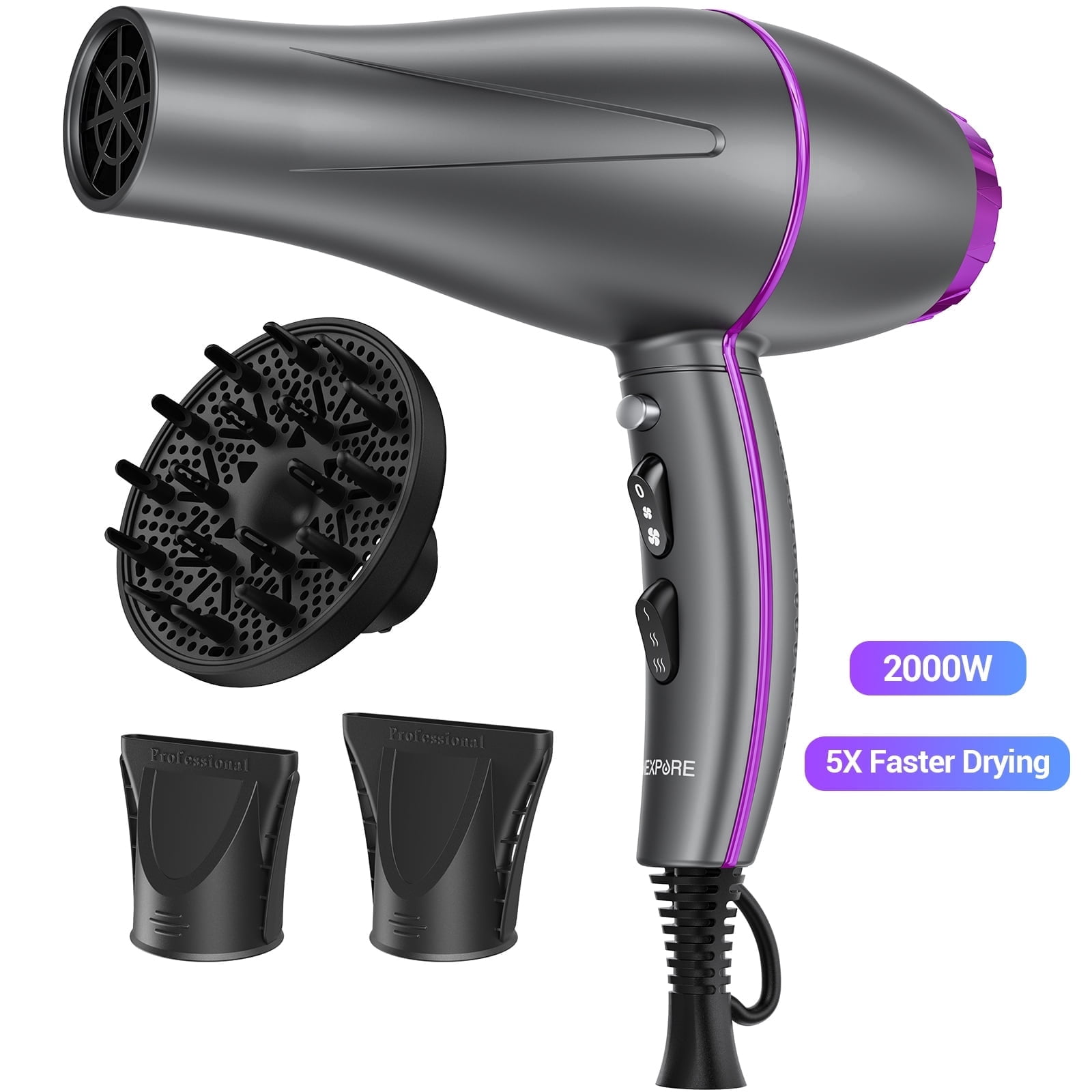 NEXPURE Ionic Hair Dryer with Diffuser, 2000W Professional Blow