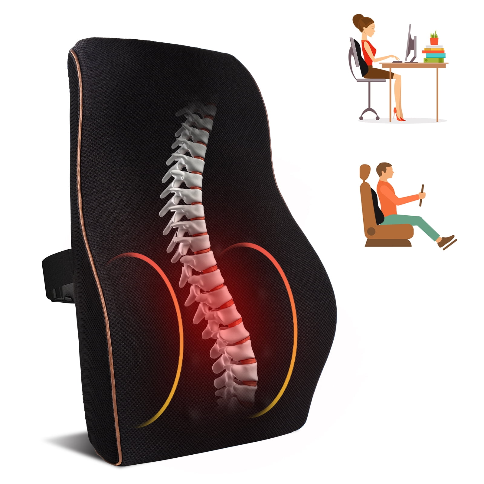 kasney Lumbar Support Pillow for Office Chair and Car Seat, Neo Cushion for  Low Back Pain Relief, Memory Foam Back Support Pillow for Gaming Chair