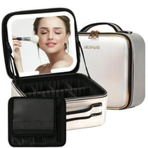 NEXPURE Travel Makeup Bag,Large Makeup Organizer Bag with Adjustable 3 Color Light Mirror,Waterproof Makeup Train Case