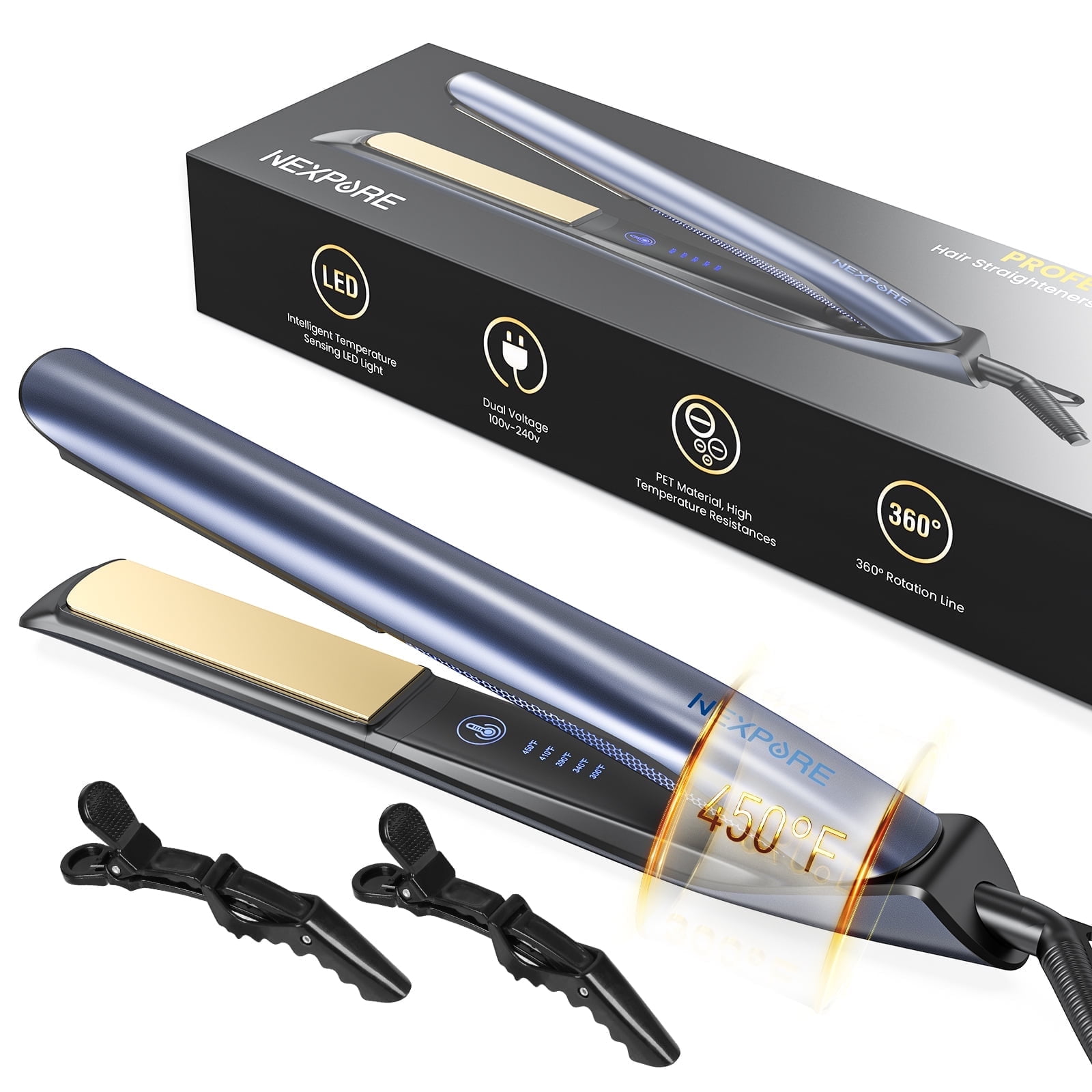 NEXPURE 1 inch Hair Straightener Flat Iron, Ionic Dual Voltage Straightener, Pro Salon Styling Tool