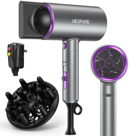 NEXPURE New Upgrade Professional Ionic Hair Dryer, 2000W Powerful Blow Dryer with Diffuser and Concentrator Attachments, Suitable for Home and Travel, Purple
