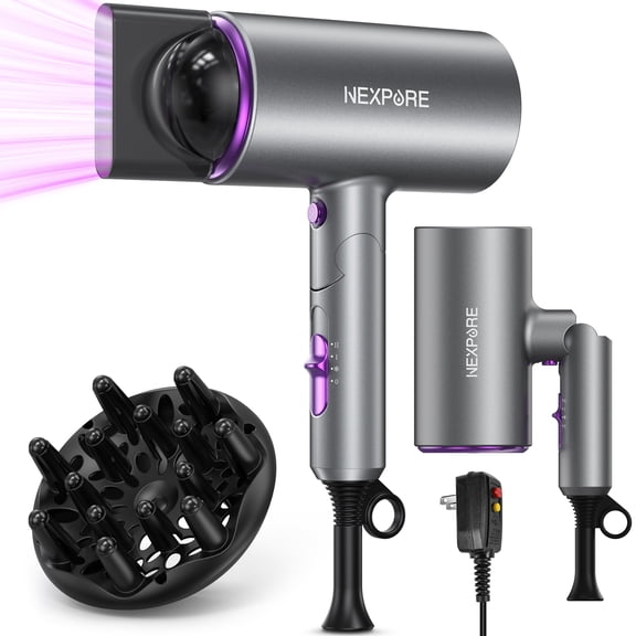 NEXPURE New Upgrade Professional Ionic Hair Dryer, 2000W Powerful Blow Dryer with Diffuser and Concentrator Attachments, Suitable for Home and Travel, Purple