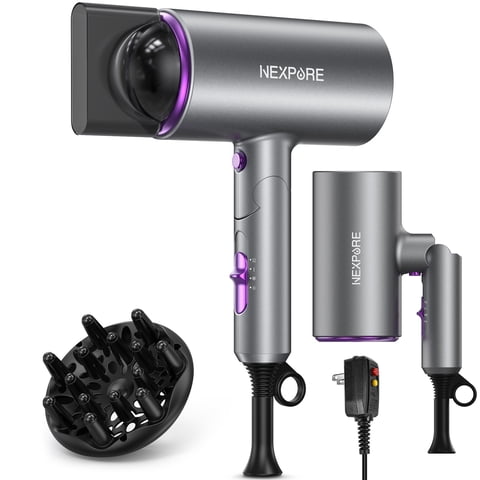 NEXPURE Professional Ionic Hair Dryer, 2000W Powerful Blow Dryer with Diffuser and Concentrator, for Home and Travel Use, Purple