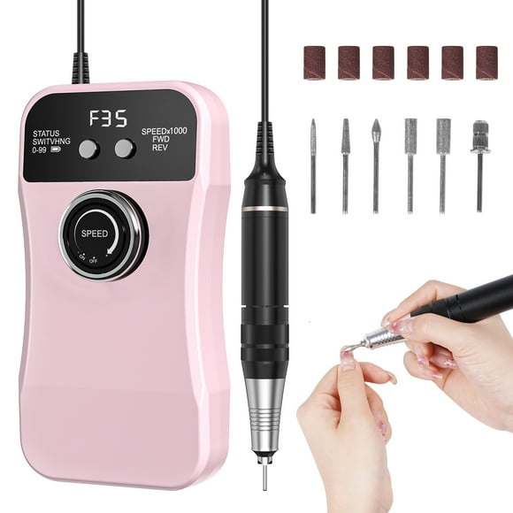 NEXPURE Portable Nail Drill Professional 35000 RPM Rechargeable Electric Nail File Machine Efile for Acrylic Nails Gel Polishing Removing for Salon Home Nail Drill Kits, Pink