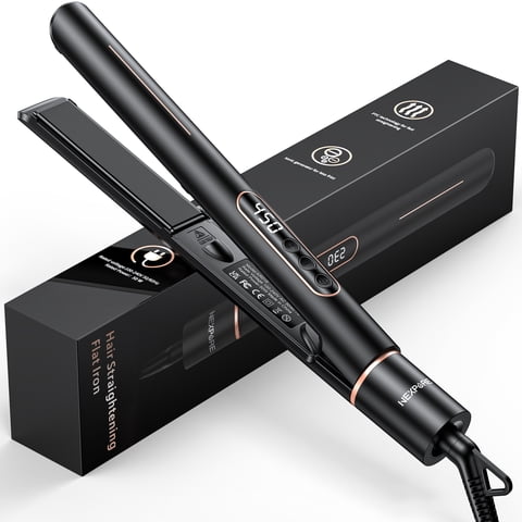 NEXPURE 1" Flat Iron, 2 in 1 Hair Straightener and Curler with Floating Plates, 5 Temp Settings Styler for All Hair Types, Black