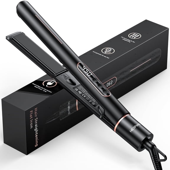 NEXPURE 1" Flat Iron, 2 in 1 Hair Straightener and Curler with Floating Plates, 5 Temp Settings Styler for All Hair Types, Black