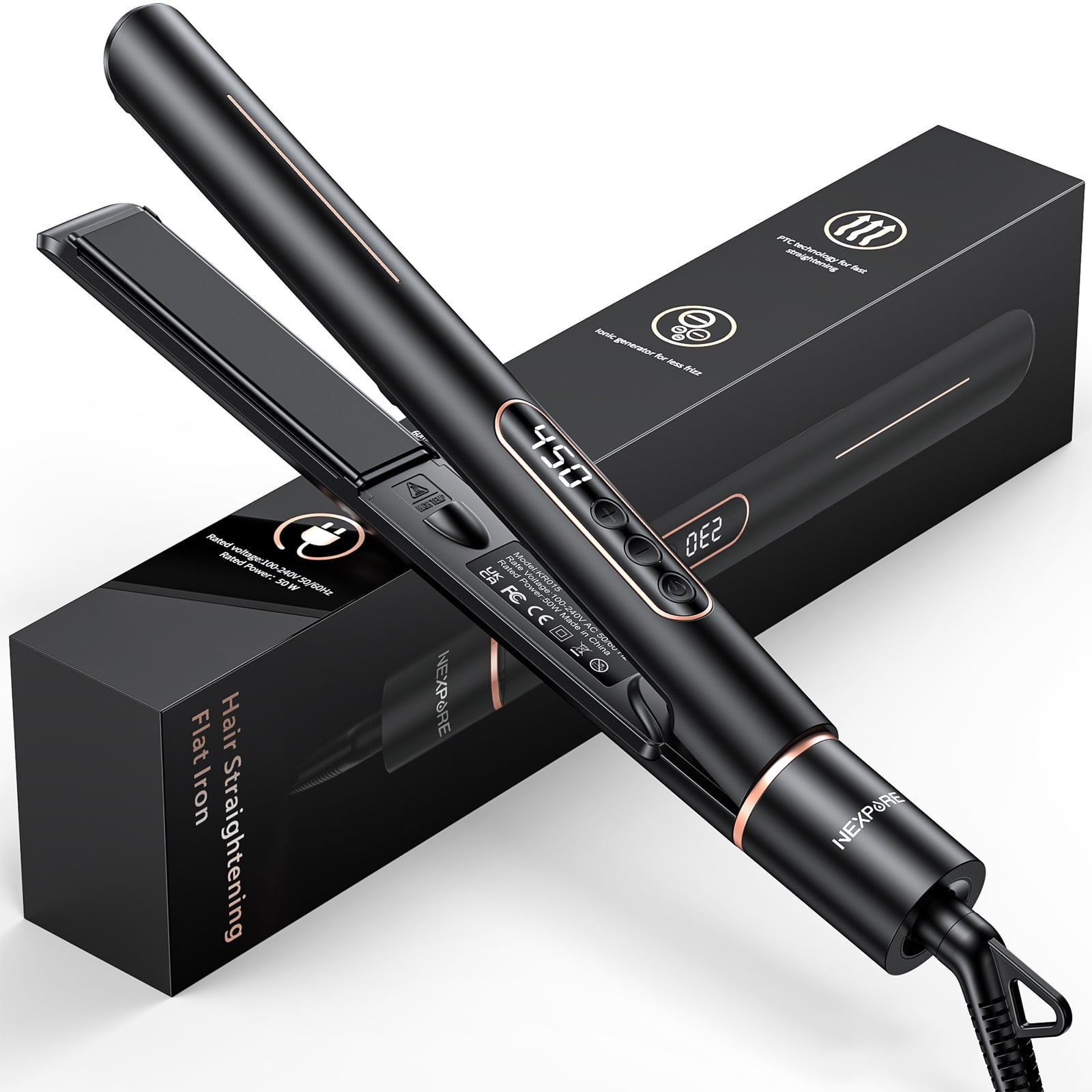 NEXPURE 1" Flat Iron, 2 in 1 Hair Straightener and Curler with Floating Plates, 5 Temp Settings Styler for All Hair Types, Black