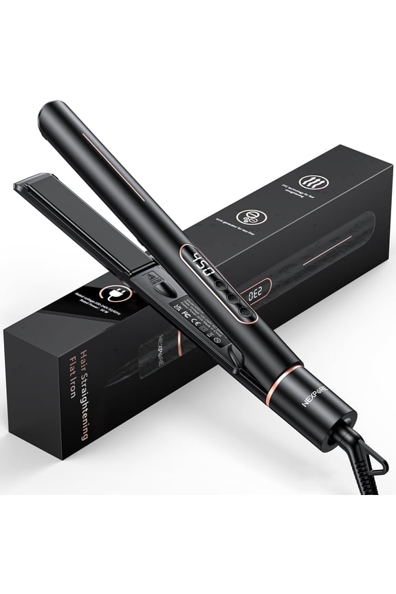 1" Flat Iron, 2 in 1 Hair Straightener and Curler with Floating Plates, 5 Temp Settings Styler for All Hair Types, Black