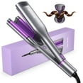 thumbnail interactive-video image 1 of NEXPURE 1.25 Inch Hair Crimper Waver, 3 Barrels Deep Waver Hair Curler, Ceramic Curling Iron for Women, 10S Heat up, Anti-Scald, Purple, 1 of 10