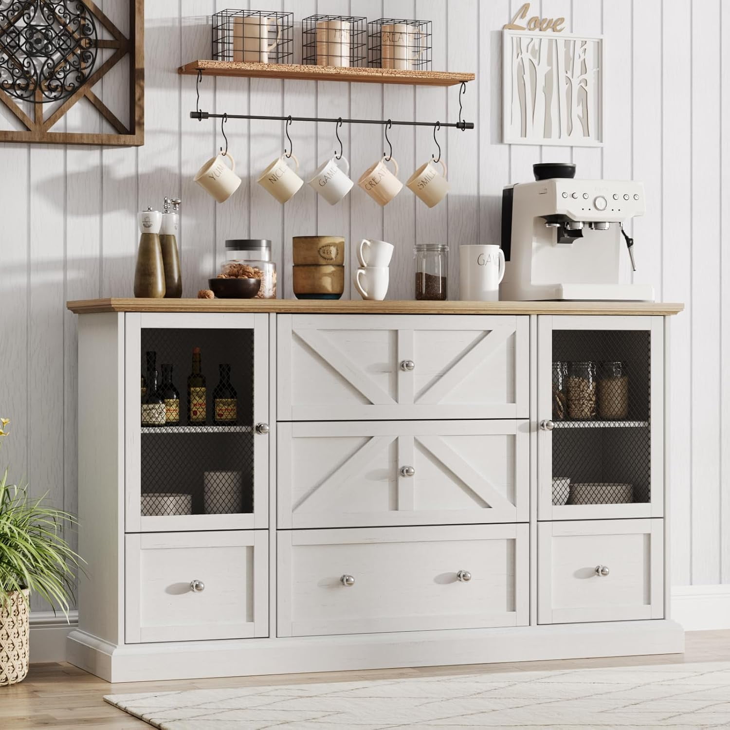 NEXPYUN Buffet Cabinet with Drawers, 59" Large Sideboard Buffet Cabinet ...