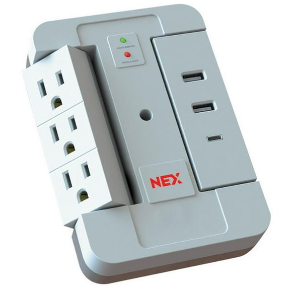 NEXSW32A1CU-W 3Outlet Swivel Space Saving 2USBA + 1USBC Port Surge Protector Wall Tap, Android, iPad, iPhone, iPod Compatible,1500J Joules, 2.4AMP Quick Charge, White Finish