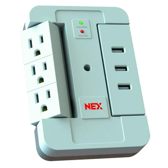 NEXSW33AU-W 3 Outlet Swivel Space Saving 3USBA Port Surge Protector Wall Tap, Android, iPad, iPhone, iPod Compatible,1200J Joules, 2.4AMP Quick Charge, White Finish