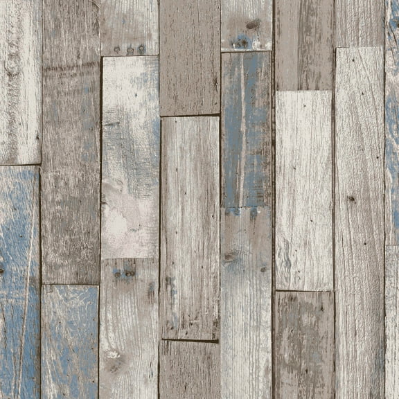 NEXT Distressed Wood Plank Neutral Blue Wallpaper