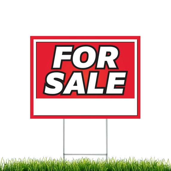NEXT LEVEL SIGNS | For Sale Yard Signs | 24 W x 18 H Inches | 24" x 10" Metal Ground H-Stake | Double Sided Corrugated Plastic (Pack of 1)