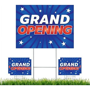 NEXT LEVEL SIGNS | Grand Opening Yard Signs | Double Sided 24 W x 18 H Inches | Metal Ground Step H-Stake 24" x 10" | Made in the USA (Pack of 5)